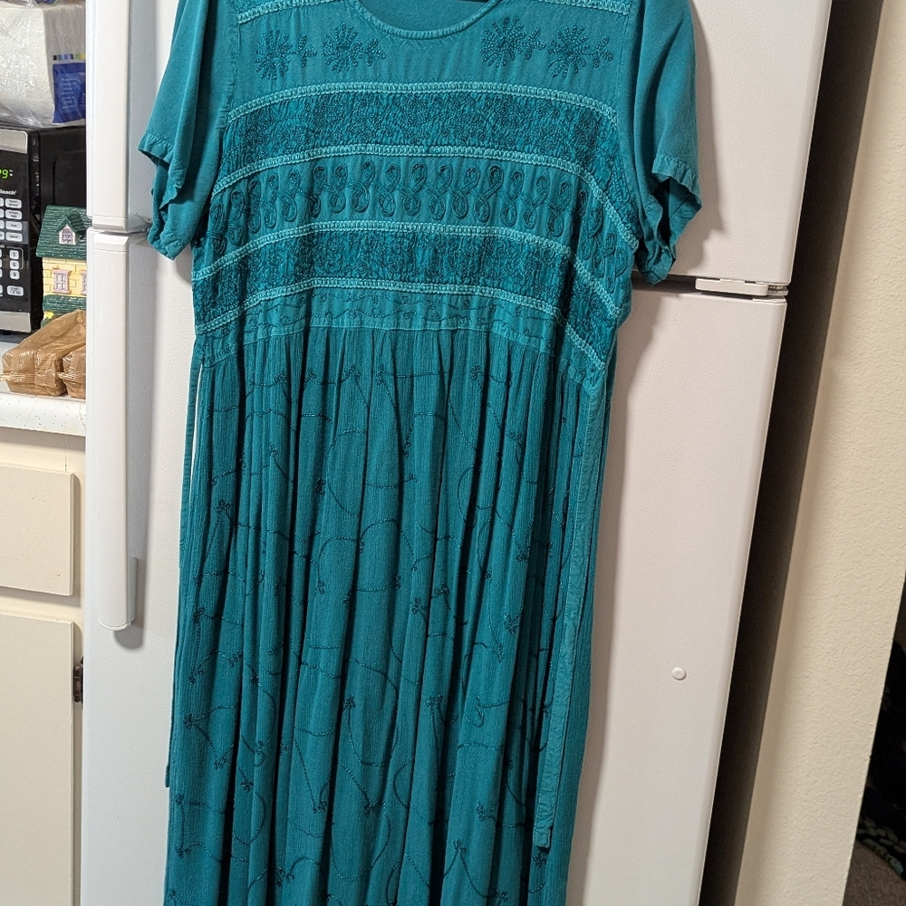 Elegant Teal Embroidered Dress